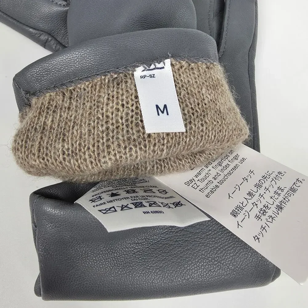 LANDS’ END EZ TOUCH GRAY GENUINE LEATHER GLOVES – WOMEN’S M – CASHMERE LINING
